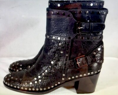 Laurence DECADE BOOTS   GATSBY    STUDDED BLACK LEATHER BUCKLES 4O