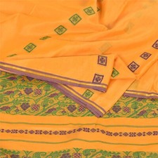 Sanskriti Vintage Indian Yellow Sarees Art Silk Woven Premium Sari Craft Fabric
