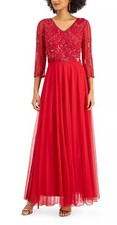 J KARA Embellished V Neck Gown Red Size 8