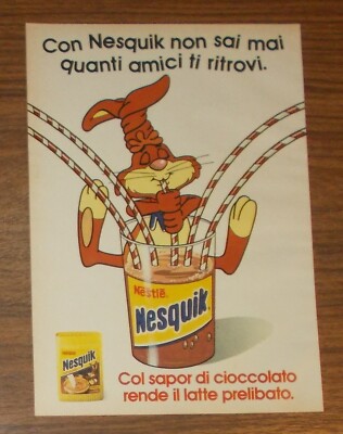 Seltene Werbung NESQUIK Quicky mit Glas mit vielen Strohhalmen 1991