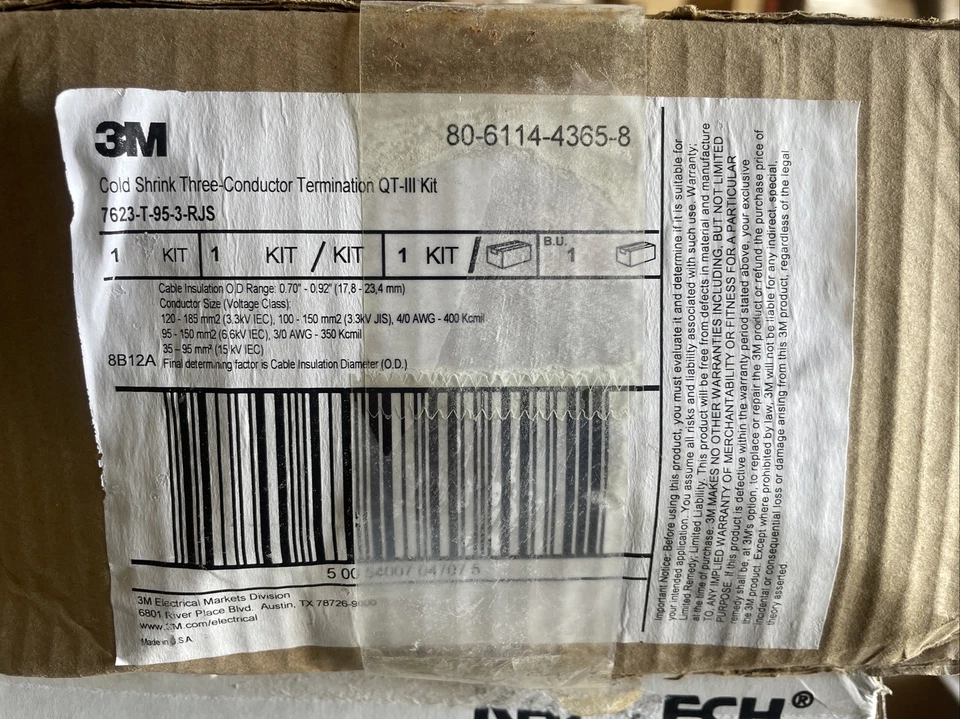 (C) KIT 3M ENCOGIMIENTO EN FRÍO TÉRMINO 3 CONDUCTORES QT-III 7623-T-95-3-RJS (Falta 1) Foto 2 de 3
