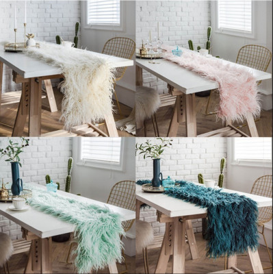 Table Fur Rug Long Shaggy Fuzzy Fur Faux Artificial Wool Table Runner European Table ...