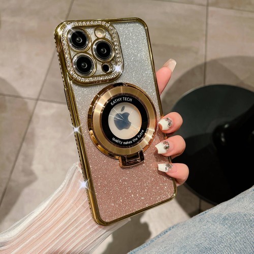 For iPhone16 Pro Bling Diamond Ring Stand Magnetic Phone Case Screen Protector - Picture 3 of 22