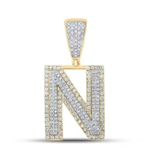 0.94ctw Diamond Initial N Letter Charm Pendant 10k Two Tone Gold