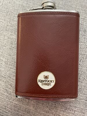 NEW-  KENTUCKY DERBY STAINLESS STEEL /LEATHER FLASK 8 OZ