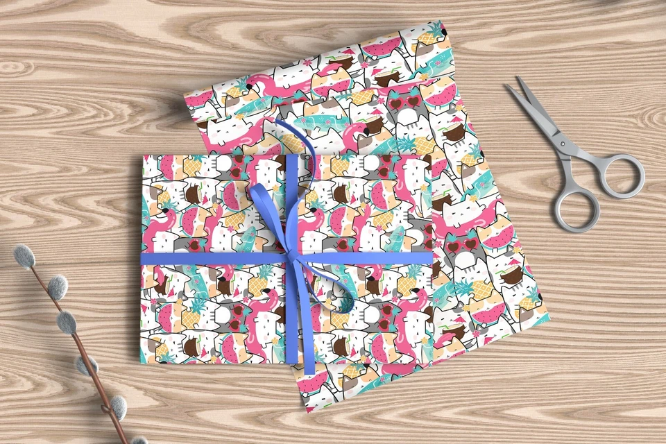 Kitty Cat Cartoon Wrapping Paper A2 Sheet Birthday Kids Cute Gift Wrap W5 - Image 4 of 4
