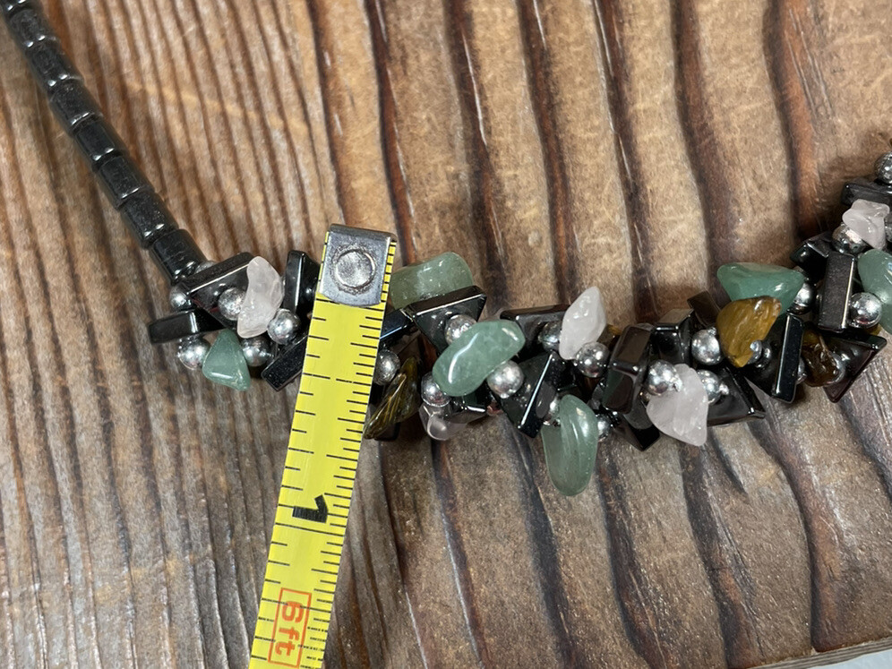 Hematite & gemstone cluster beaded necklace multi… - image 4