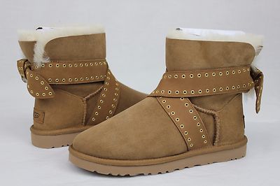 UGG AUSTRALIA CAMERON BOW CHESTNUT SUEDE SHEEPSKIN BOOTS SIZE 5 US 