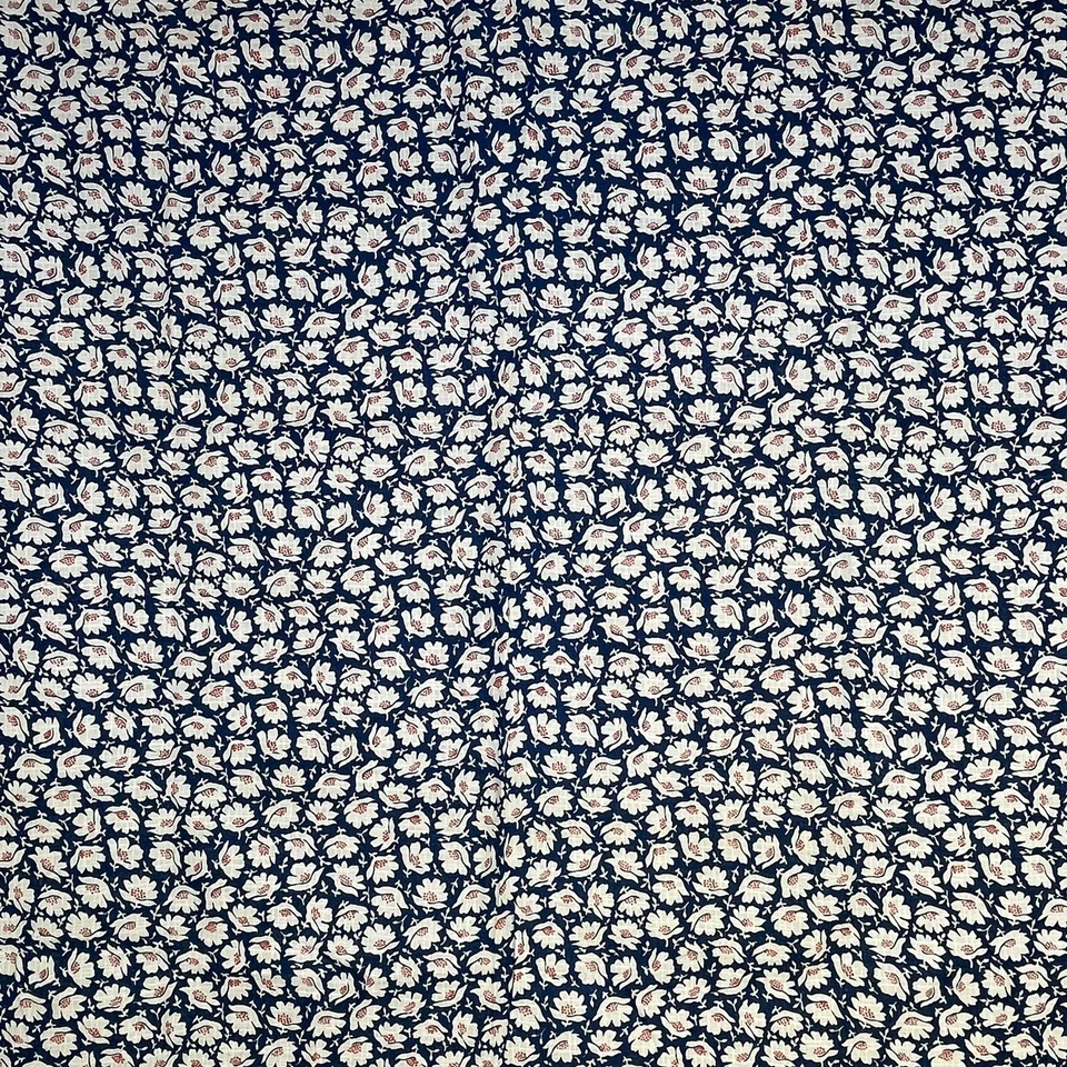 Vtg 70s Retro Floral Fabric Flowers Semi Sheer Weave Blue White Red 49" x 44" - Image 2 of 4