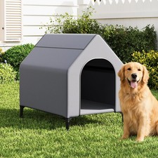Large Dog House Outdoor Elevated Dog Kennel Shelter Cage Metal Frame 90lbs