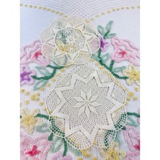 Vintage Handmade Crochet Lace Doily Set 2 Cream Cotton Floral Starburst 15" 11"