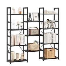 NUMENN Triple Column 4 Tier Bookshelf, Bookcase with 11 Open Display Shelves,...