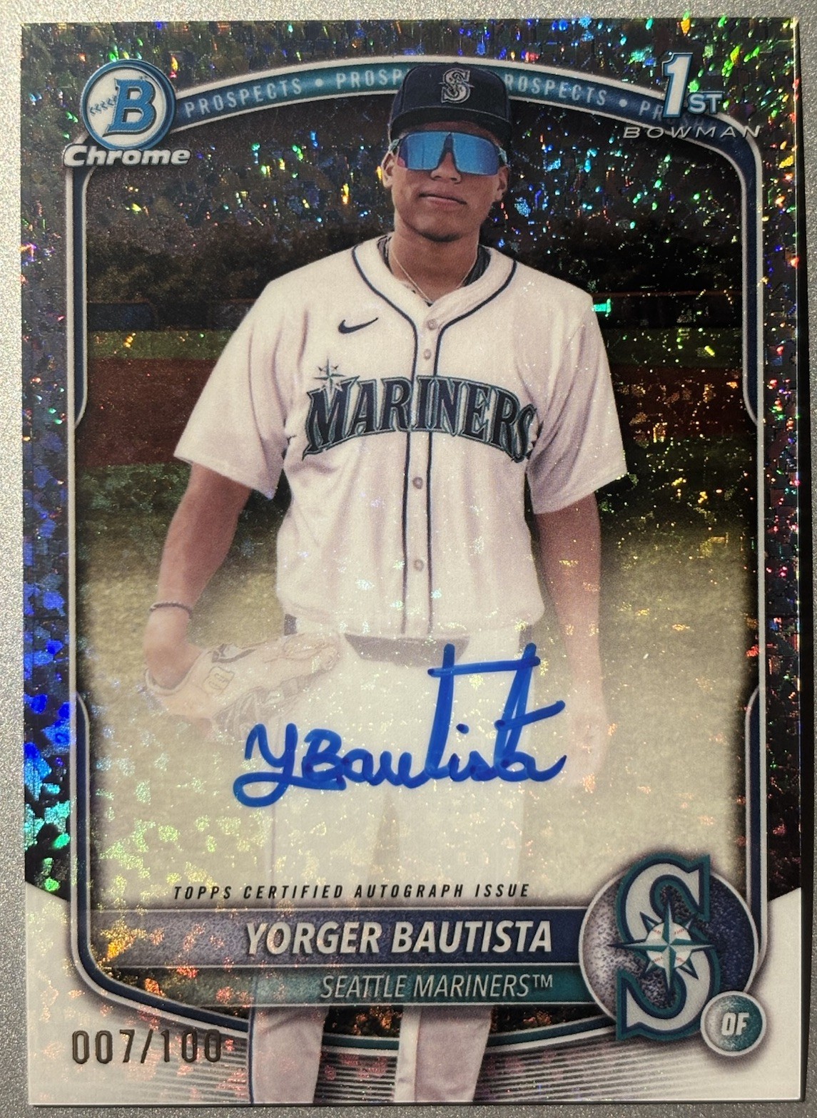 2025 Bowman Chrome Yorger Bautista 1st Bowman Auto 007/100 Mini Diamond Mariners