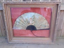 24" Antique Neo Rococo Hand Held Folding Fan in 32" Glass Shadow Box Frame