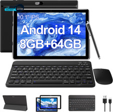 Android 14 2 in 1 Tablet with Keyboard 10 Inch Tablets 8GB 64GB/1TB Expand