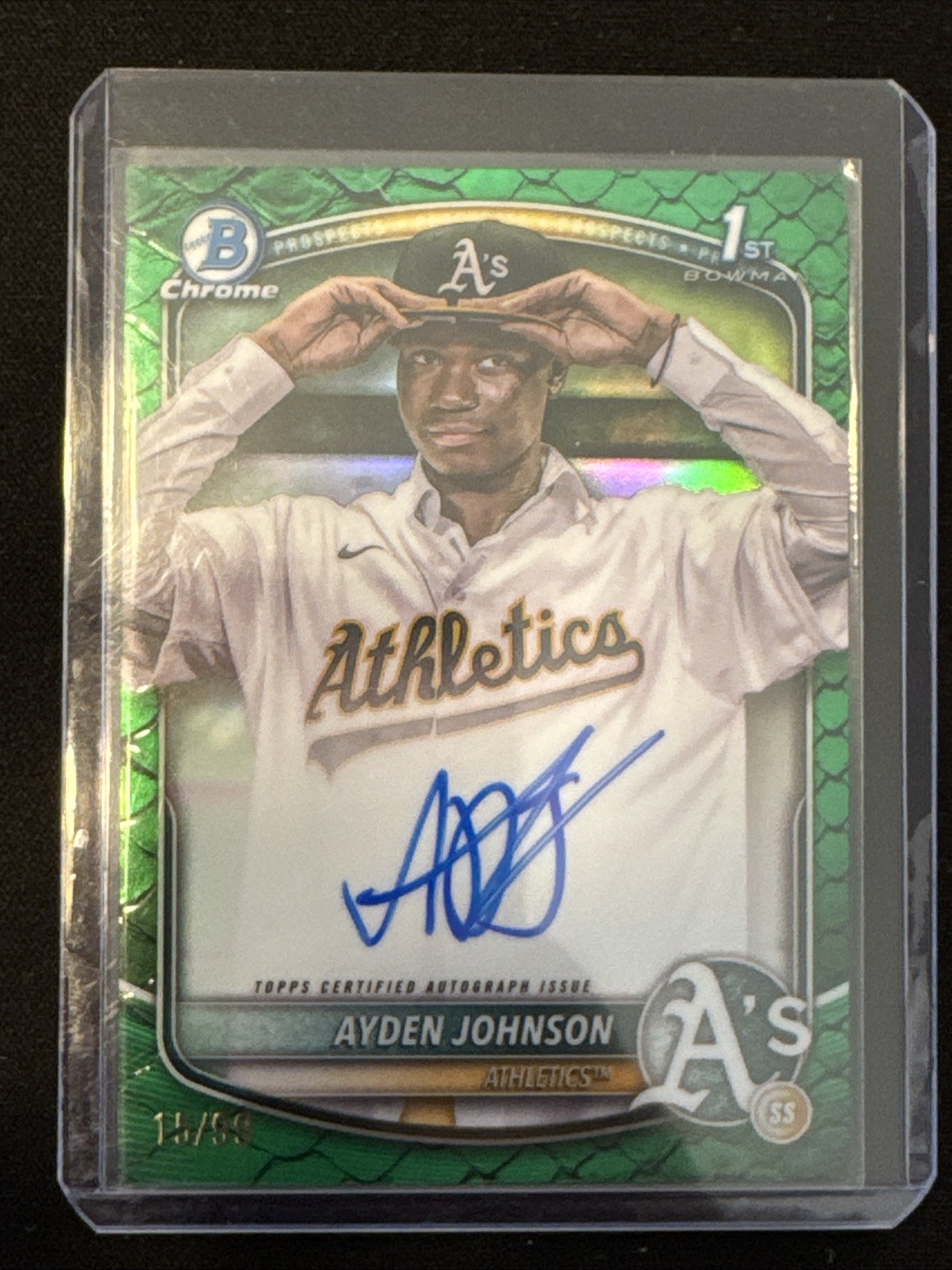 Ayden Johnson 2025 Bowman Chrome 1st AUTO Repitlian Green Refractor #D 15/99 RC