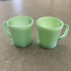 Vintage Jadeite Fire King Mugs D Handle Coffee Tea Cup Ovenware 1948-62 Set Of 2