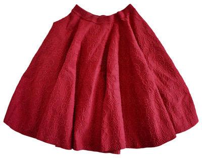 $2890 NEW ALAIA Paris Ruby Red ARABESQUE Skater FLARED Skirt 42