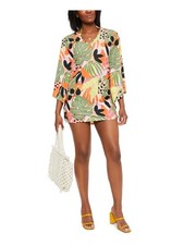 Bar III Womens Swim Cover-Up Medium V-Neck Jungle-Printed Tunic M