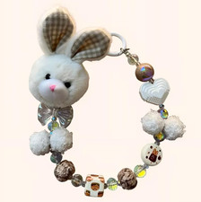 White Bunny Phone/Bag Keychain - Free 5 pcs Random Stickers