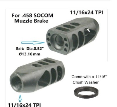 Steel .458 Socom 11/16x24 TPI Competition Tanker Muzzle Brake With Crush Washer