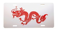 Red Chinese Dragon License Plate Custom Metal Auto Tag Asian Art Front Car Sign