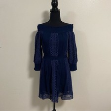 Alice + Olivia Dress Women’s Size 0 Indigo Pammy Eyelet lace Off the Shoulder