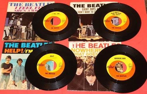 THE BEATLES  LOT OF 4 DIFFERENT CAPITOL 45's WITH PICTURE SLEEVES