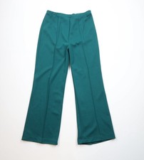 Vintage 70s Streetwear Womens 16 Ribbed Knit Bell Bottoms Pants Green Polyester
