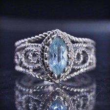 Size 5.25, vintage mexico sterling silver 925 handmade filigree ring blue topaz
