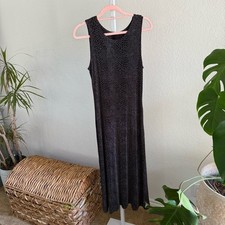 Vintage Y2K Black Slinky Midi Dress Sleeveless Stretch Grunge Whimsigoth Witchy