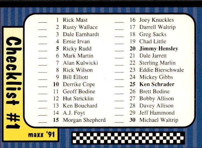 Checklist 1-60 1991 Maxx #237
