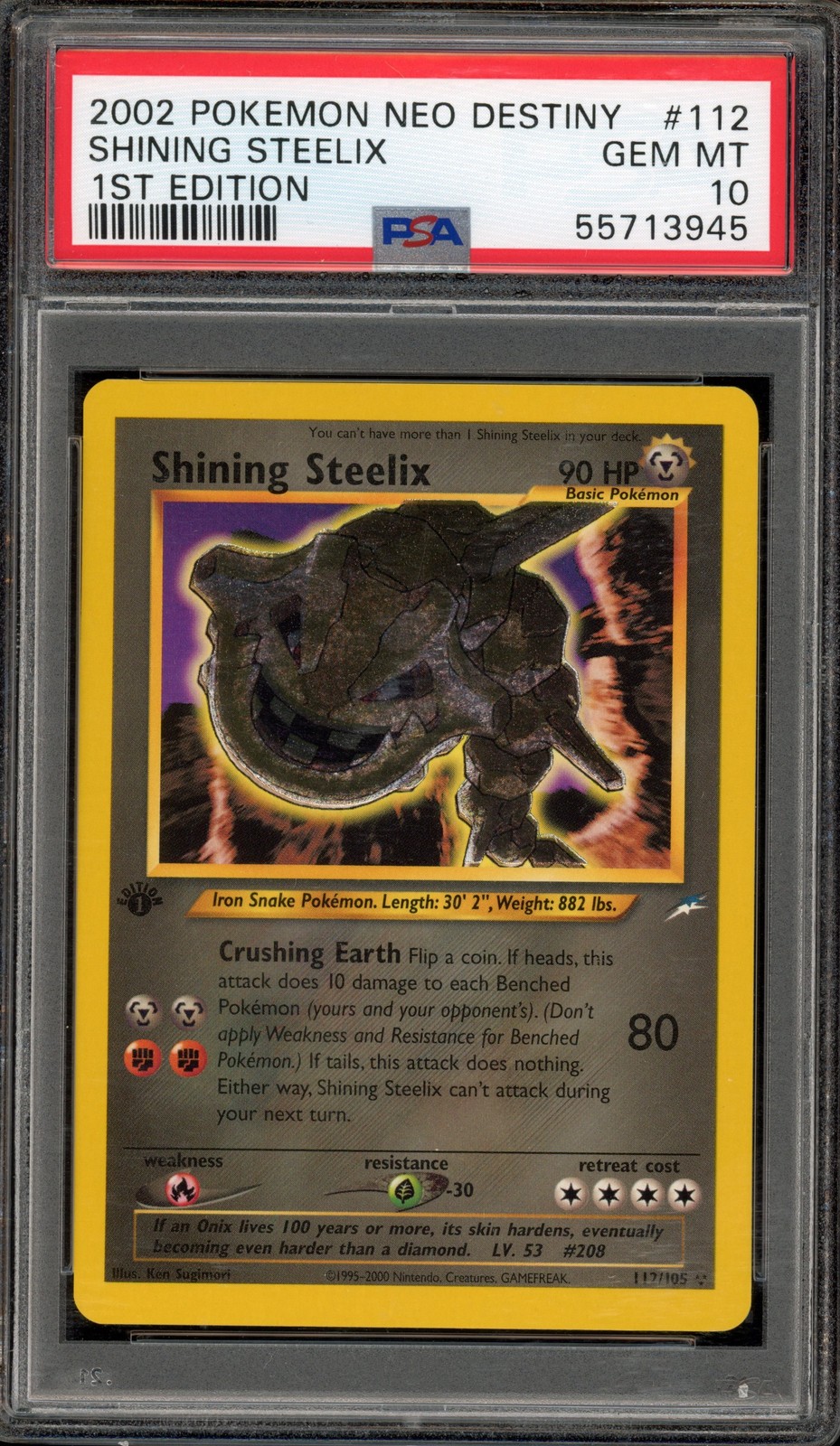 Pokemon Shining Steelix Neo Destiny 1st Edition Holo Secret Rare #112 PSA 10