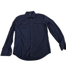 Versace V19-69 Italia Mens Blue Cotton Spandex Long Sleeve Snap Button Shirt M