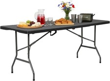 6FT）, Portable Fold-in-Half Plastic Picnic Party Table with Carrying Handle