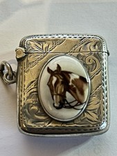 Antique 1907 Silver Vesta case with Horse Enamel