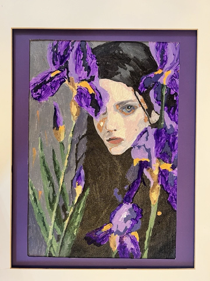 Dark Haired Girl With Purple Irises Painting By Brittony Martin - Image 2 of 4