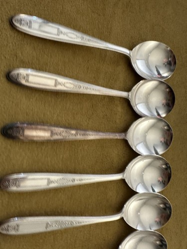 Set Of 7 Round Gumbo Spoons Oneida Community Grosvenor Silverplate - Picture 3 of 8