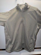 Nike Sweater Mens siz L Gray 1/4 Zip Pullover DriFIT Sweatshirt Mock Neck Casual