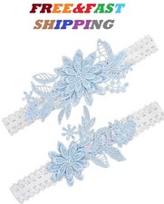 2 PCS Garters for Bride Lace Floral Garter Belts Wedding Blue