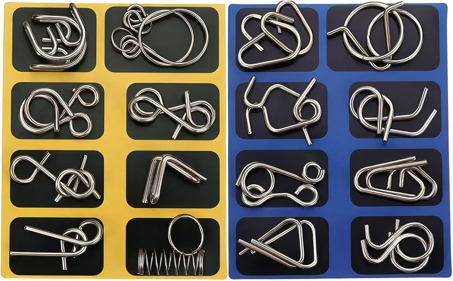 Metal Brain Teaser Puzzles, Set of 32 with Pouch, Steel IQ Games Physics Mind Me