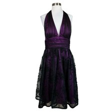 Adrianna Papell Vintage Women's Cocktail Dress Size 12 Purple Halter A-Line Midi