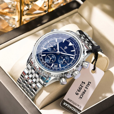 POEDAGAR Luxusuhren Für Herren, Datum, Chronograph, Edelstahl, Herrenuhr, Wasser