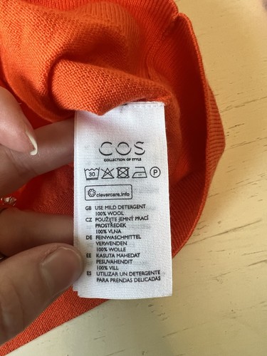 COS Woman’s Small 100% Wool Collared Bright Orange Oversized Sweater Casual - Picture 3 of 5