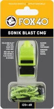 Fox 40 Sonik Blast CMG 3-Chamber Pealess Whistle + Lanyard, Neon/Black