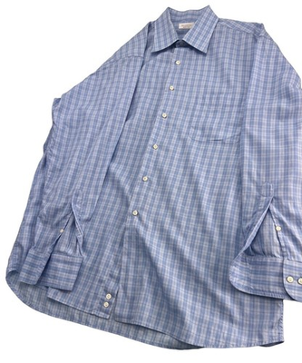 #ad Mazzoni Dress Shirt Mens 17 34 35 XL Button Up Made In Italy Blue Plaid $9.97