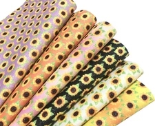 Sunflower Flower Printed Faux Leather Sheets 6 Pieces A4 Size Superfine Glitter