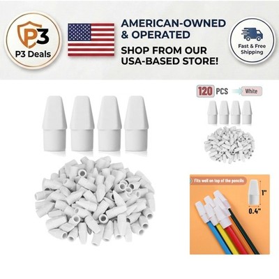 Clean & Efficient 120 pc White Pencil Top Erasers - Ideal for Students & Artists