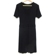 Prada Knit Dress 40 Black Short Sleeve Crew Neck Knee Length Women's