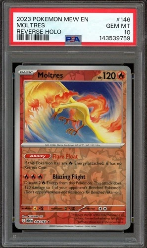 Pokemon TCG Scarlet & Violet 151 #146 Moltres Reverse Holo Rare PSA 10 Low Pop